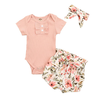 Chic 3-Piece Baby Girl Floral Romper Outfit Set - Kalizeh