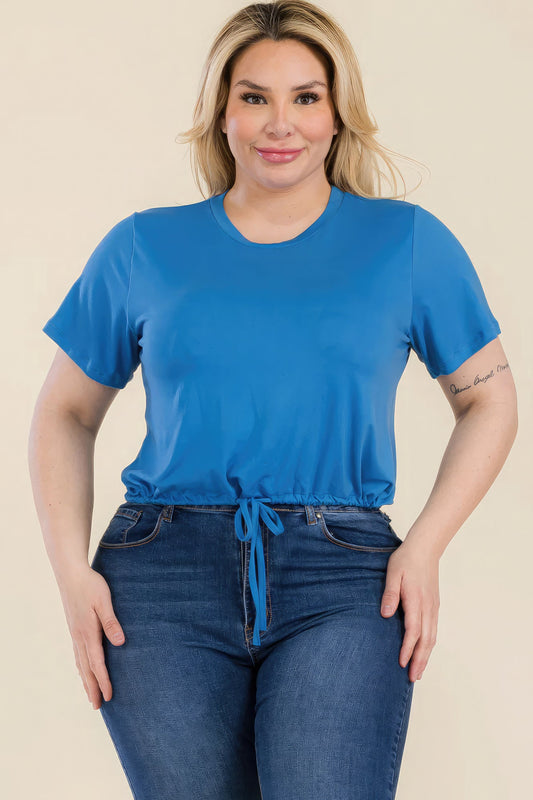 Chic Blue Plus Size Tie Front Crop Top - Kalizeh