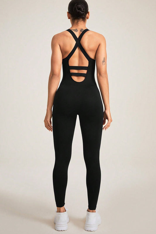 Chic Crisscross Wide Strap Jumpsuit - Kalizeh