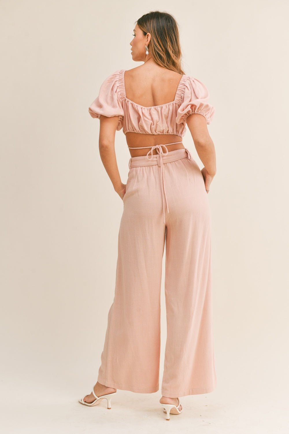 Chic Cut-Out Crop Top and Belted Pants Set - Kalizeh