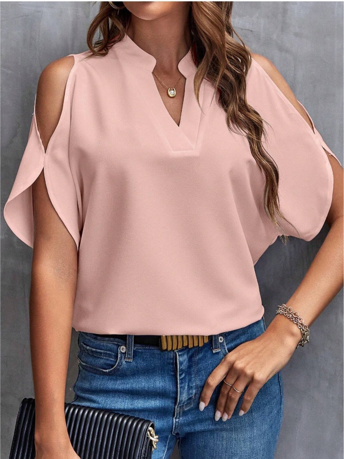 Chic Cutouts Cold Shoulder Half Sleeve Blouse - Kalizeh