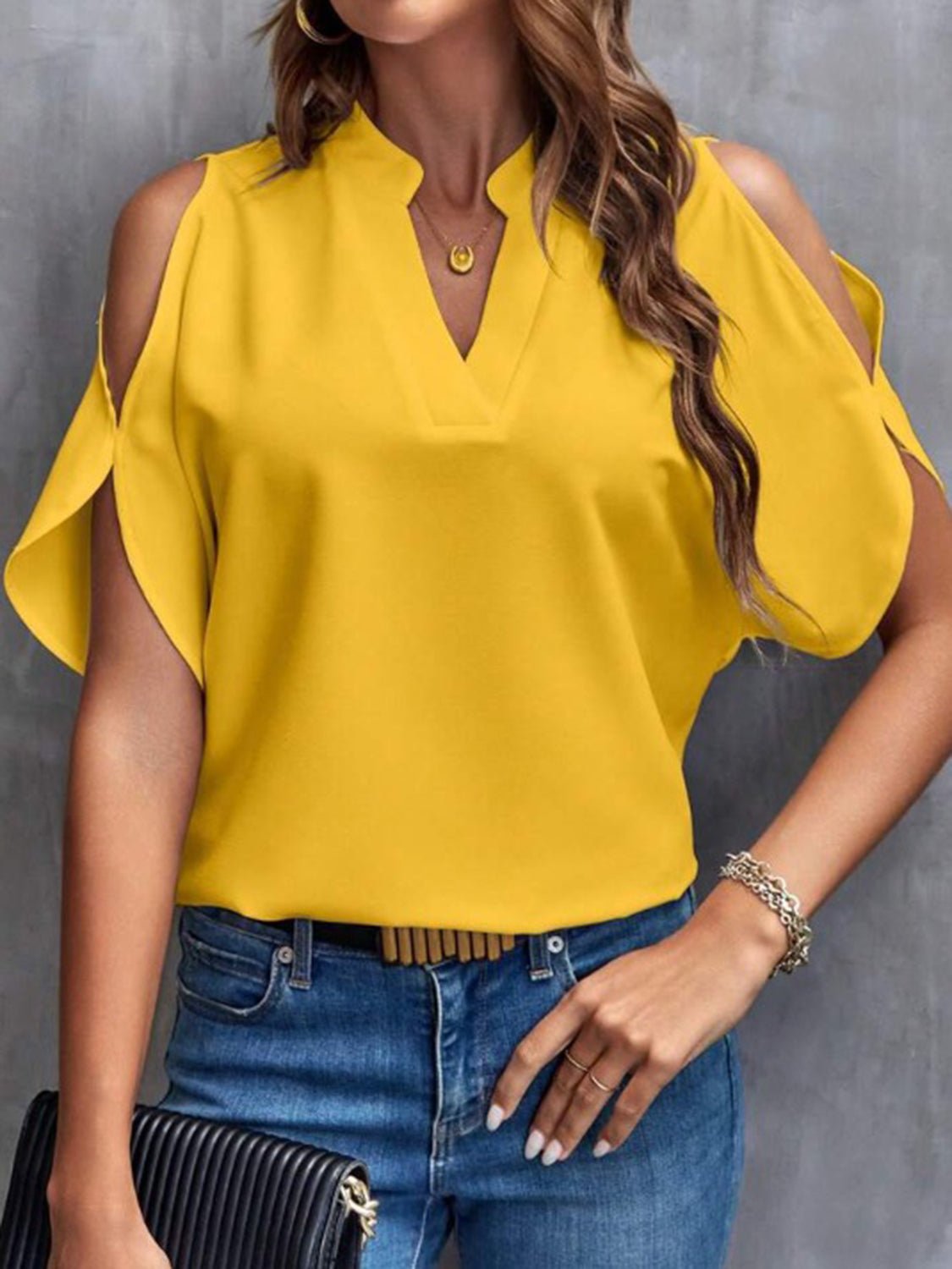 Chic Cutouts Cold Shoulder Half Sleeve Blouse - Kalizeh