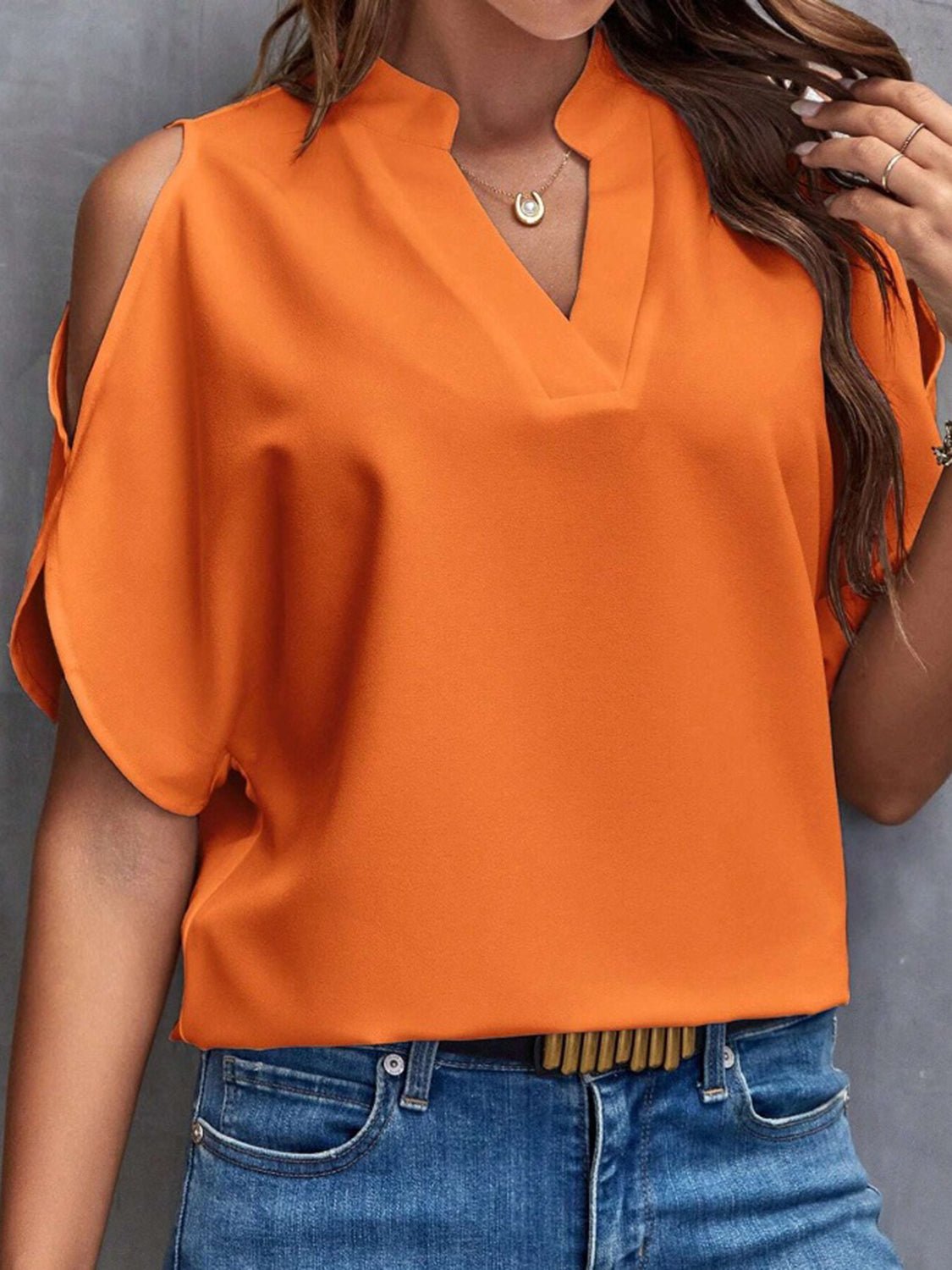 Chic Cutouts Cold Shoulder Half Sleeve Blouse - Kalizeh