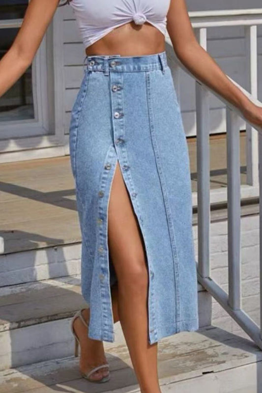 Chic Split Denim Skirt - Kalizeh