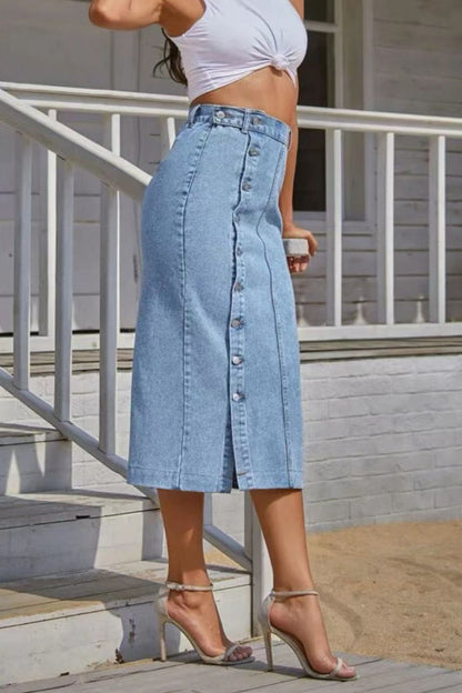 Chic Split Denim Skirt - Kalizeh