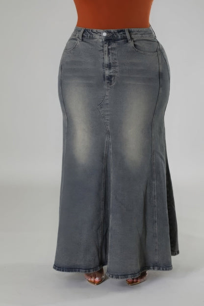 Classic Denim High-Waisted Stretch Skirt - Kalizeh