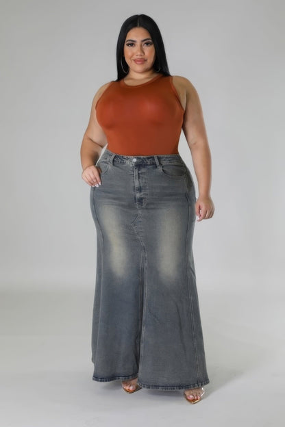 Classic Denim High-Waisted Stretch Skirt - Kalizeh