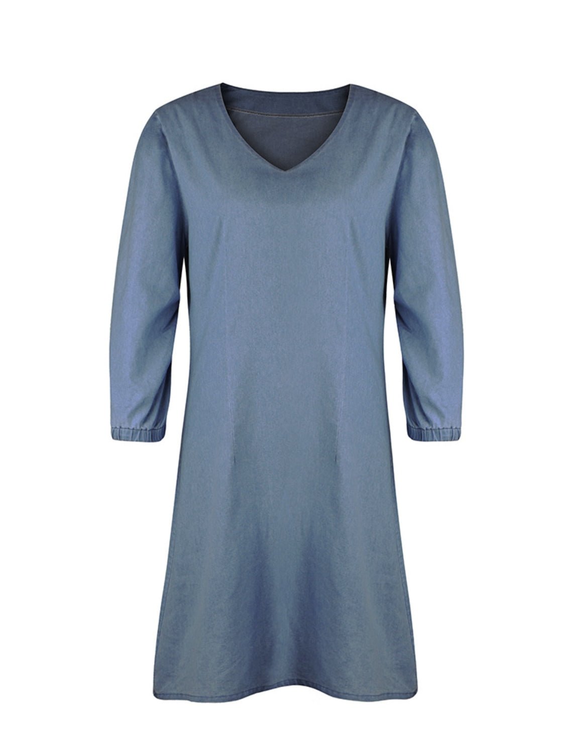 Classic V-Neck Half Sleeve Denim Dress - Kalizeh