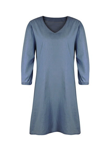 Classic V-Neck Half Sleeve Denim Dress - Kalizeh