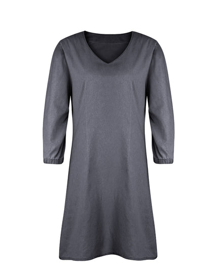 Classic V-Neck Half Sleeve Denim Dress - Kalizeh