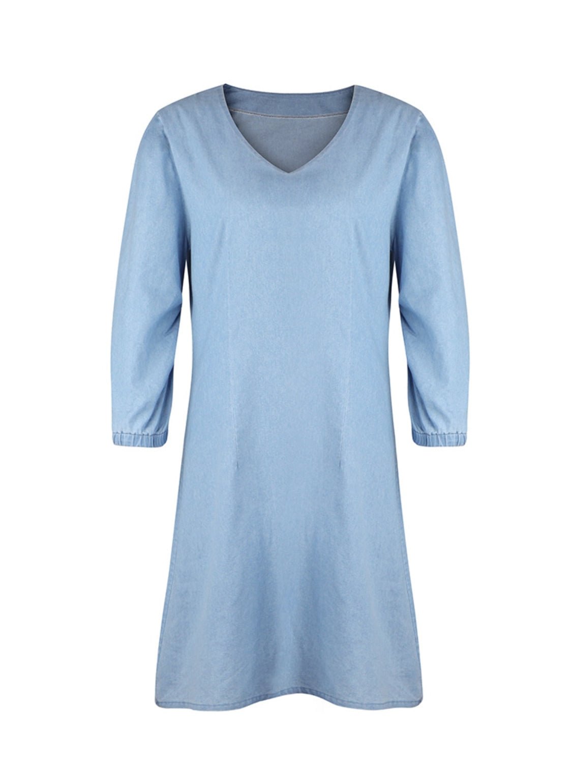 Classic V-Neck Half Sleeve Denim Dress - Kalizeh