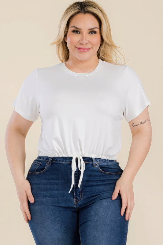 Classic White Plus Size Tie Front Crop Top - Kalizeh