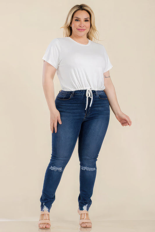 Classic White Plus Size Tie Front Crop Top - Kalizeh