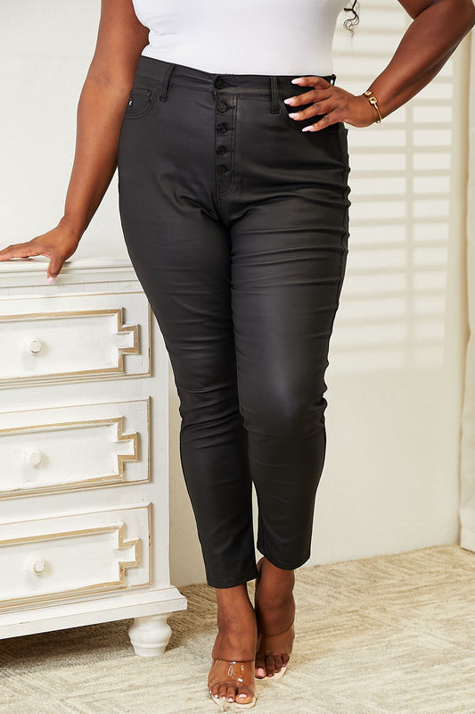 Coated Black High Rise Skinny Jeans - Kalizeh