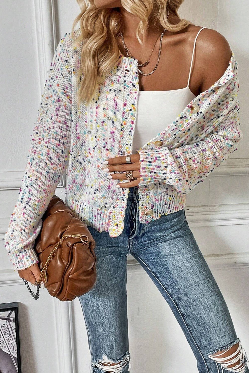 Confetti Button Up Long Sleeve Cardigan - Kalizeh