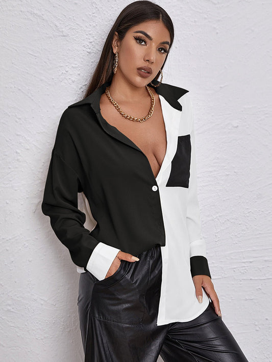 Contrast Dropped Shoulder Long Sleeve Shirt - Kalizeh