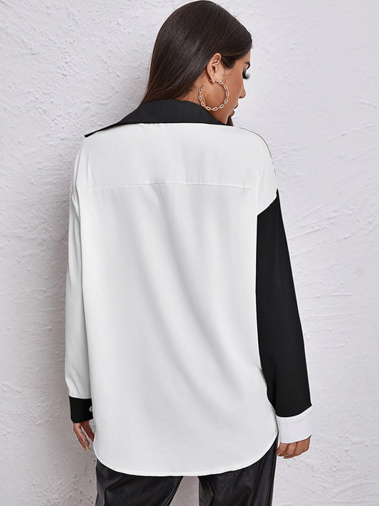 Contrast Dropped Shoulder Long Sleeve Shirt - Kalizeh