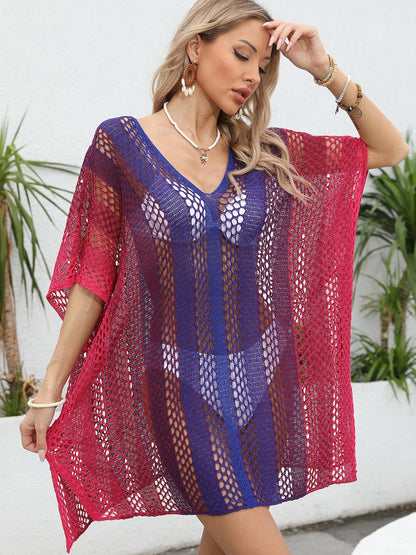 Contrast Openwork V-Neck Cover-Up - Kalizeh