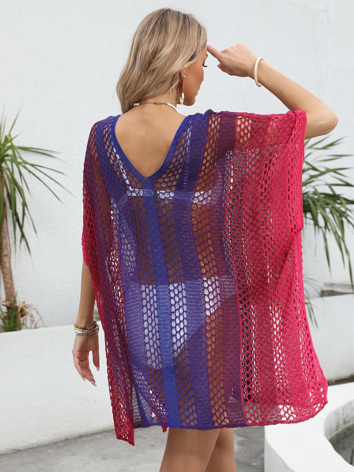 Contrast Openwork V-Neck Cover-Up - Kalizeh