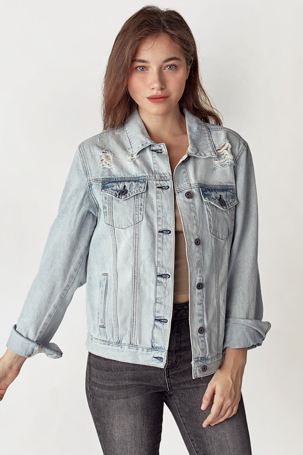 Cool Distressed Denim Jacket - Kalizeh