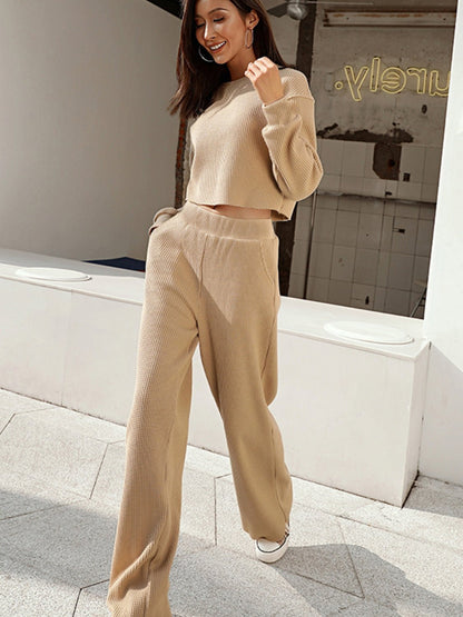 Cozy Chic Waffle-Knit Top and Pants Set - Kalizeh