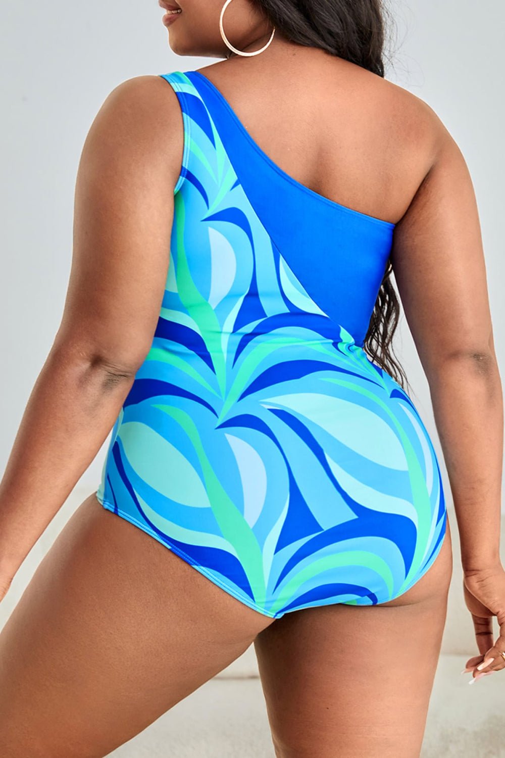 Curved Ring Detail Plus Size One-Shoulder Swimsuit - Kalizeh