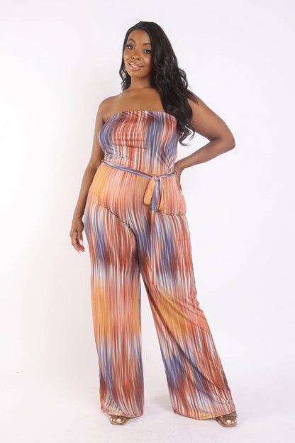 Curvy Vibrant Orange Printed Tube Jumpsuit - Kalizeh