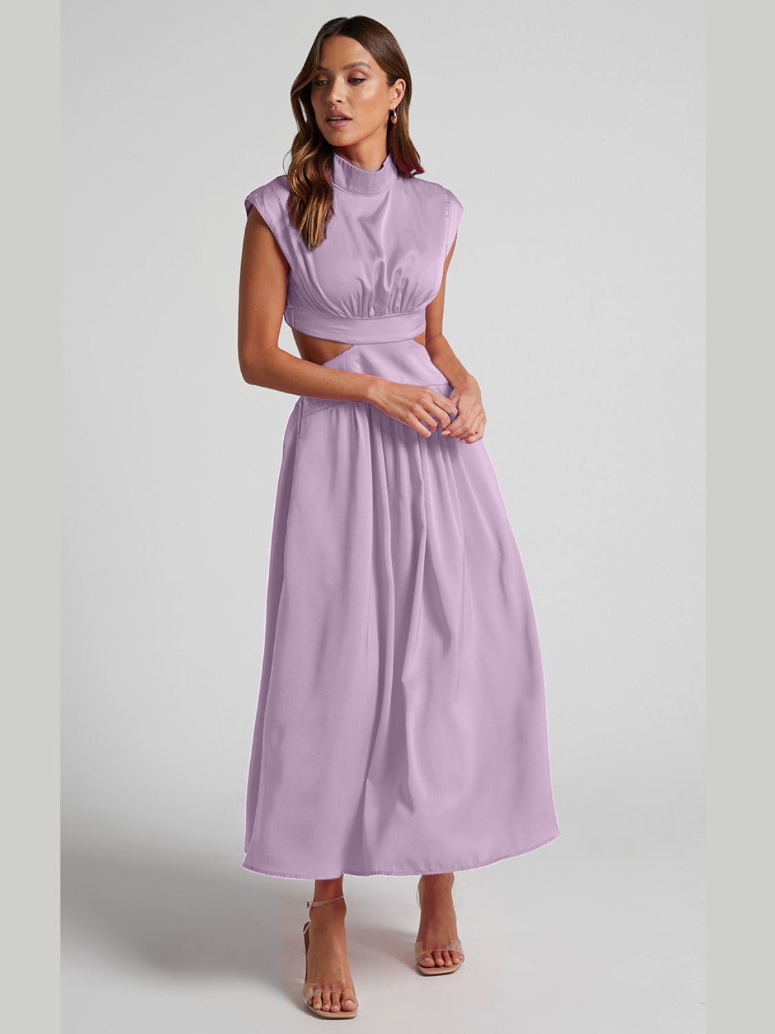 Cutout Mock Neck Sleeveless Ruched Dress - Kalizeh