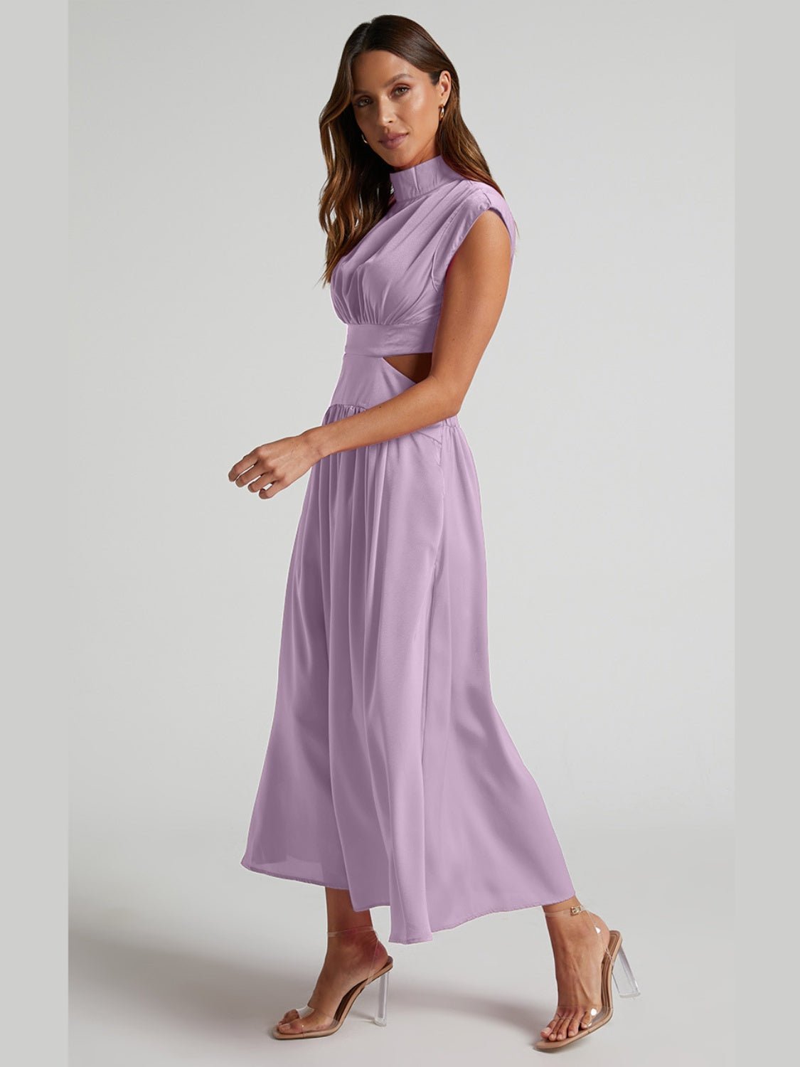 Cutout Mock Neck Sleeveless Ruched Dress - Kalizeh