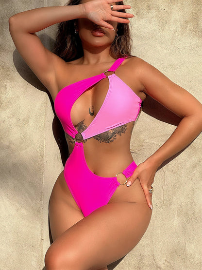 Cutout Ring Detail One-Shoulder One-Piece Swimsuit - Kalizeh