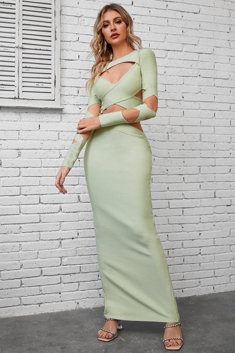 Cutout Round Neck Maxi Wrap Dress - Kalizeh