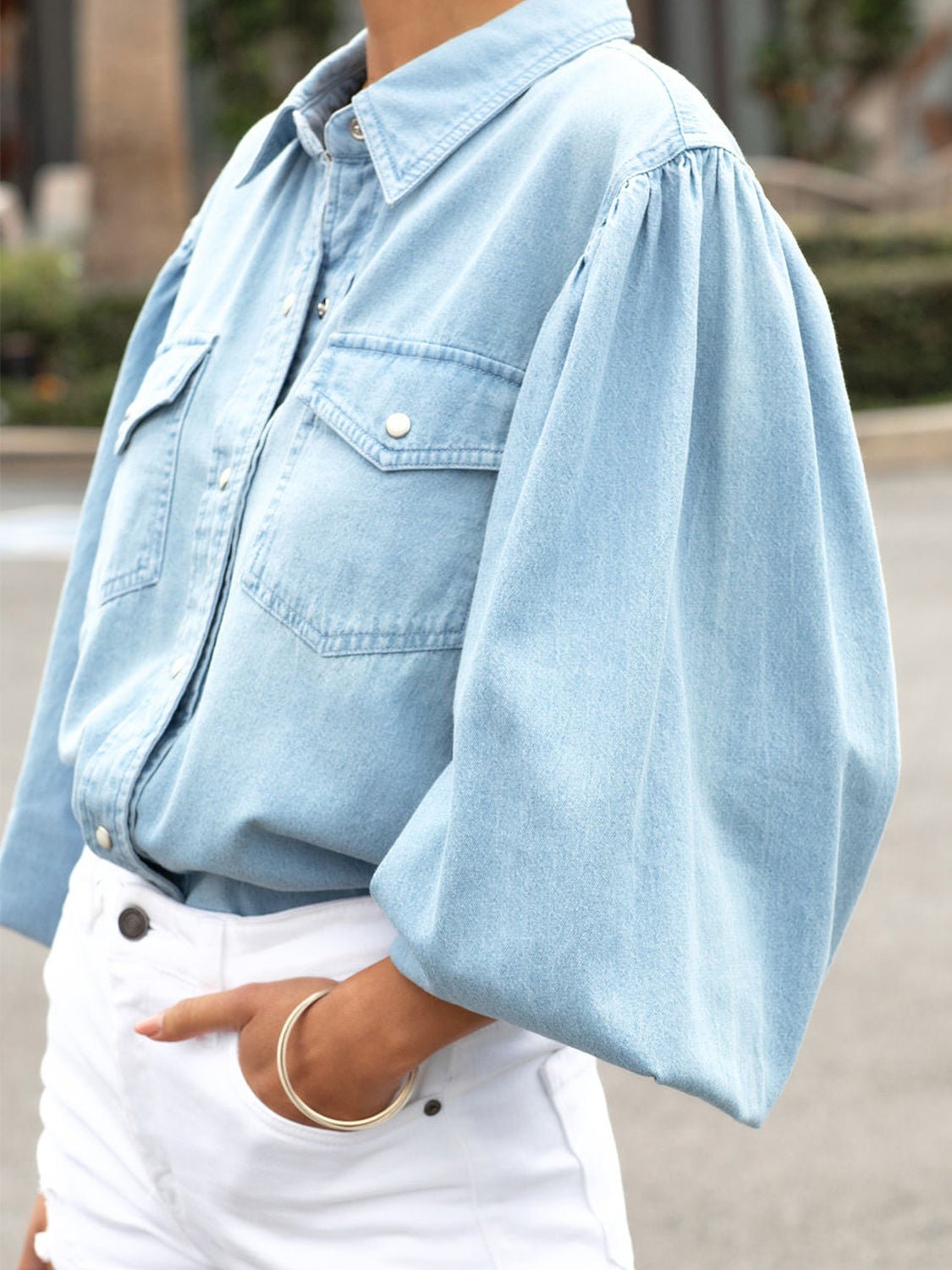 Denim Puff Sleeve Top - Kalizeh