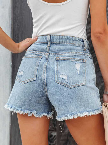 Distressed Fringe Denim Shorts - Kalizeh