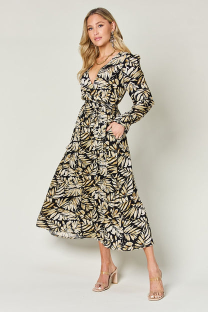 Double Take Full Size Tie Back Flounce Sleeve Dress - Kalizeh