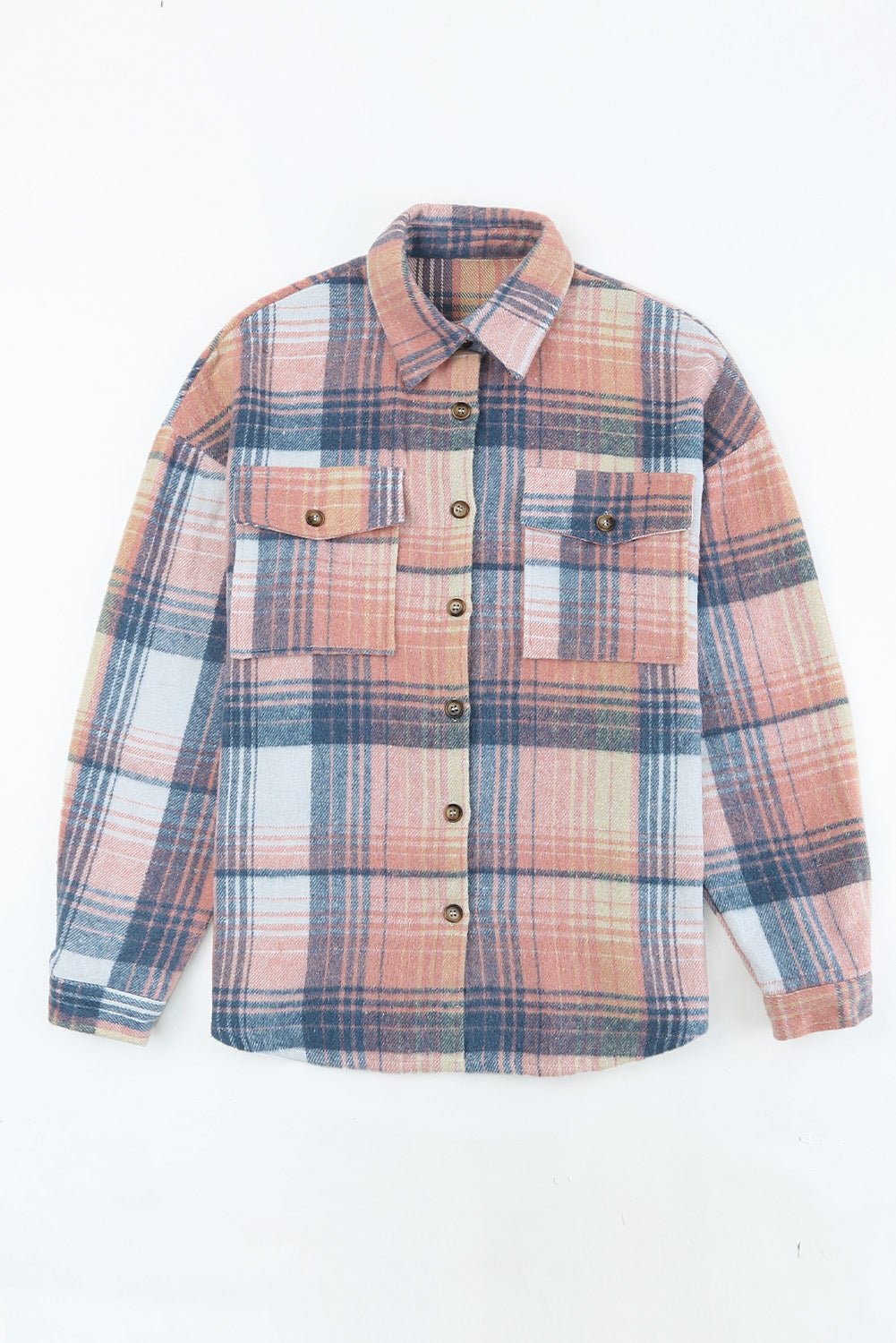 Double Take Plaid Dropped Shoulder Shacket - Kalizeh