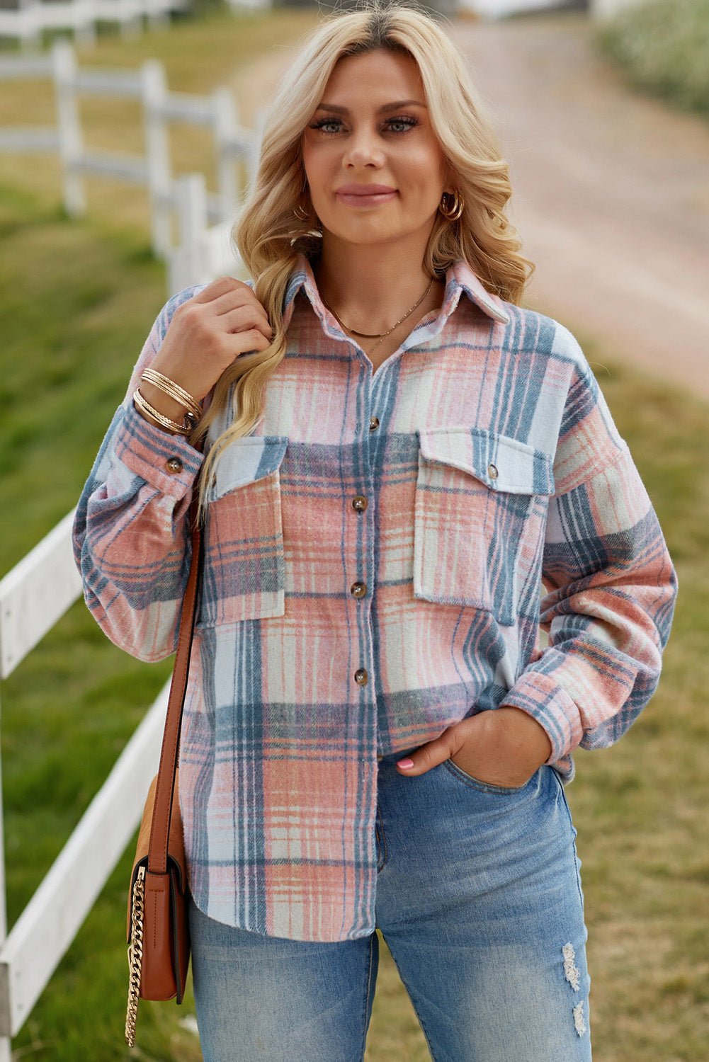 Double Take Plaid Dropped Shoulder Shacket - Kalizeh