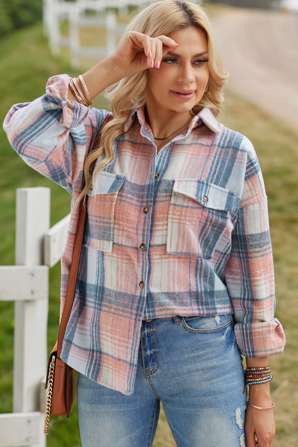 Double Take Plaid Dropped Shoulder Shacket - Kalizeh