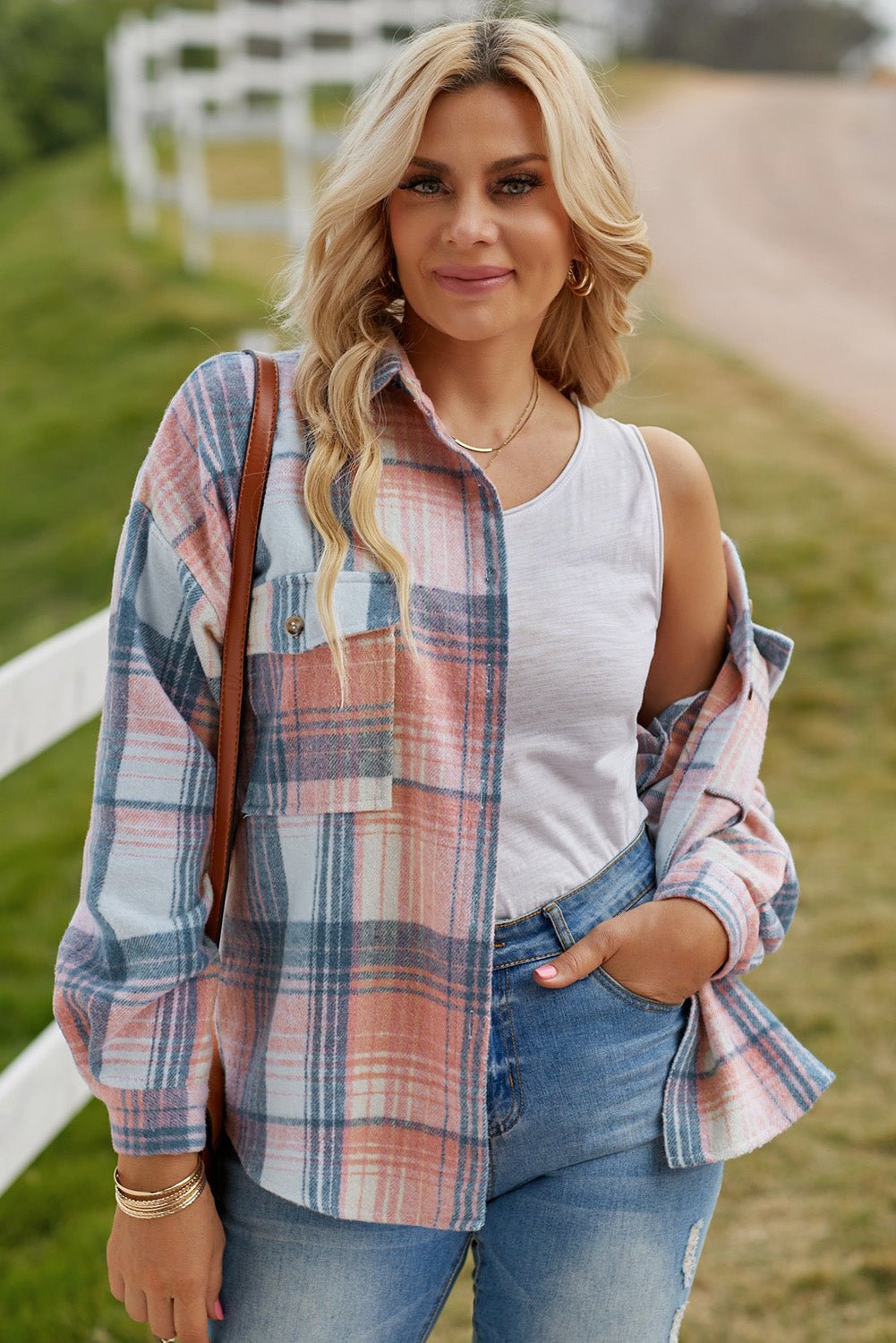 Double Take Plaid Dropped Shoulder Shacket - Kalizeh