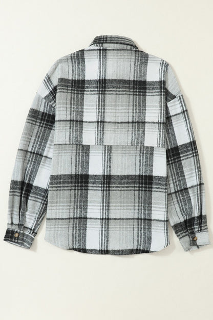 Double Take Plaid Dropped Shoulder Shacket - Kalizeh