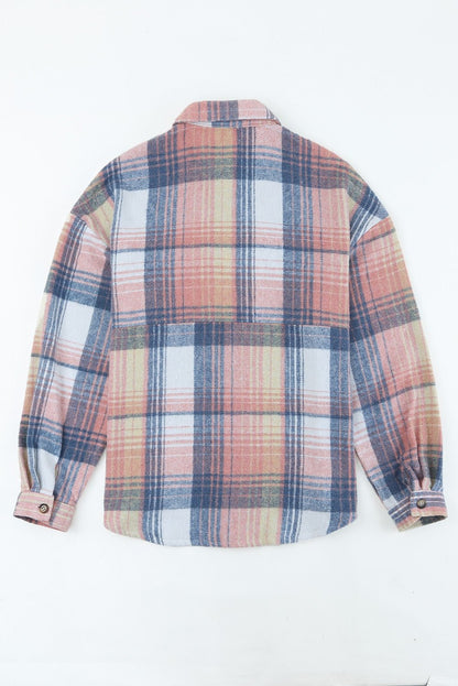 Double Take Plaid Dropped Shoulder Shacket - Kalizeh