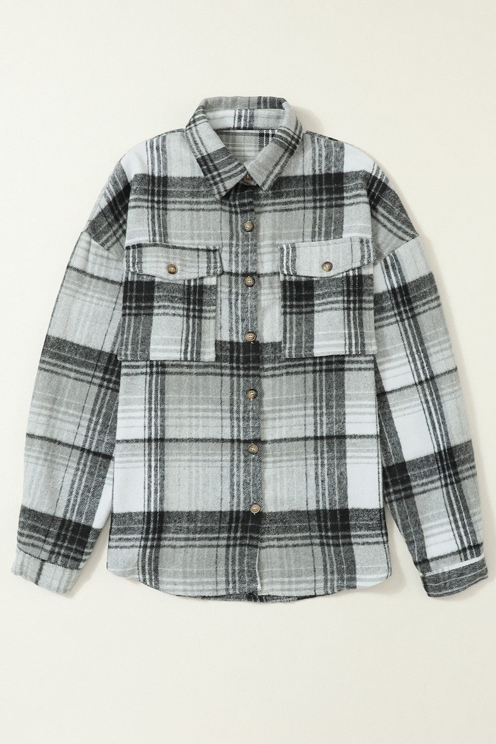 Double Take Plaid Dropped Shoulder Shacket - Kalizeh