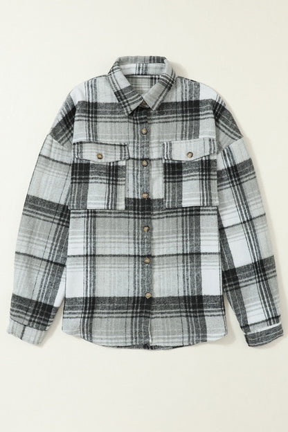 Double Take Plaid Dropped Shoulder Shacket - Kalizeh