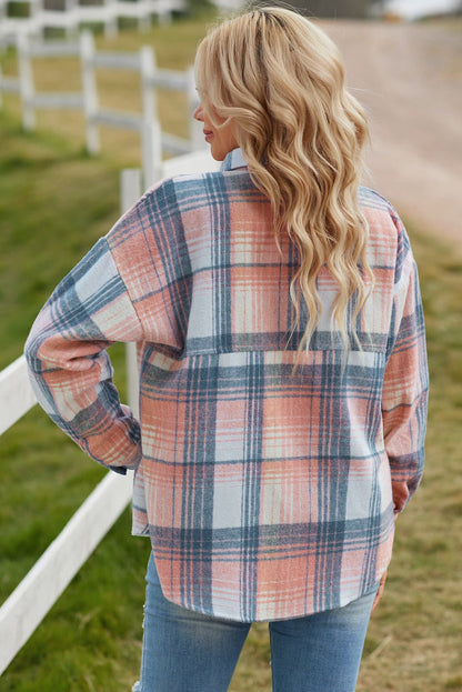 Double Take Plaid Dropped Shoulder Shacket - Kalizeh