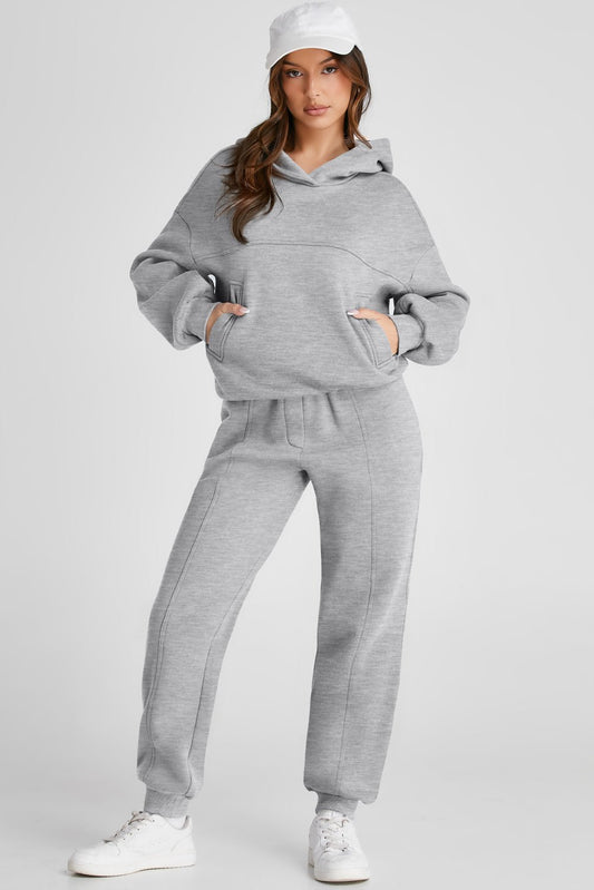 Dropped Shoulder Long Sleeve Hoodie and Pants Active Set - Kalizeh