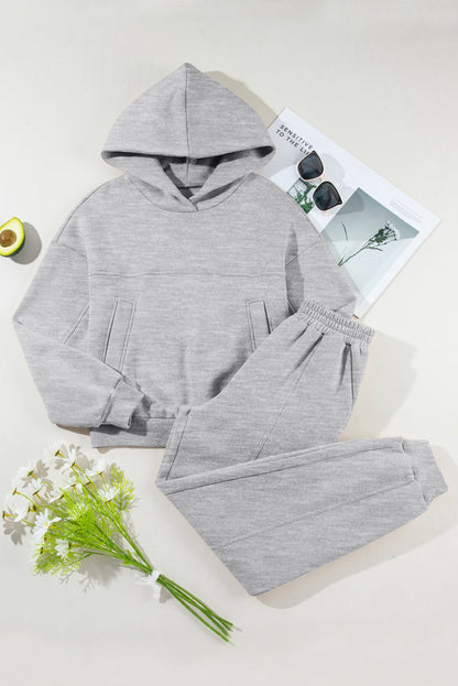 Dropped Shoulder Long Sleeve Hoodie and Pants Active Set - Kalizeh