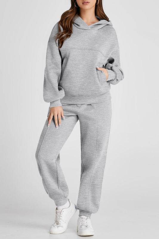 Dropped Shoulder Long Sleeve Hoodie and Pants Active Set - Kalizeh