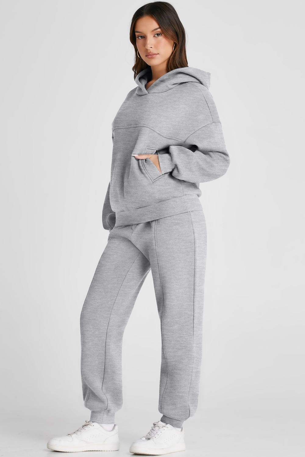 Dropped Shoulder Long Sleeve Hoodie and Pants Active Set - Kalizeh