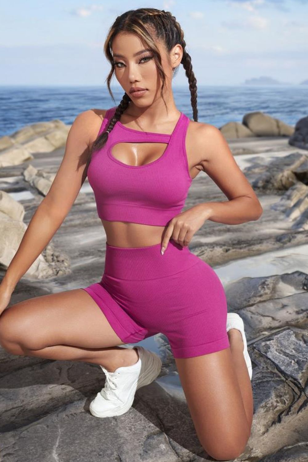 Dynamic Cutout Crop Top and Sports Shorts Set - Kalizeh