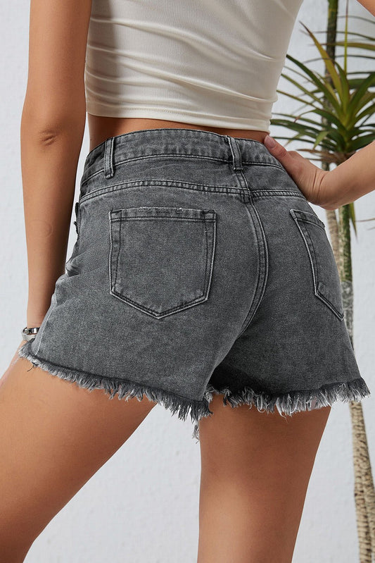 Edgy Asymmetrical Distressed Denim Shorts - Kalizeh