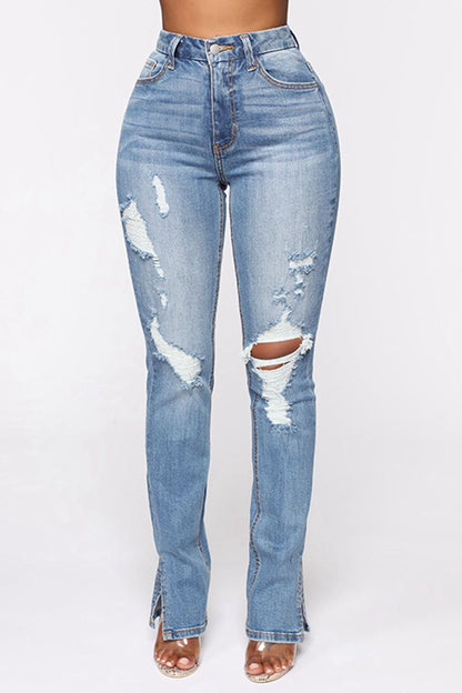 Edgy Distressed Slit Jeans - Kalizeh